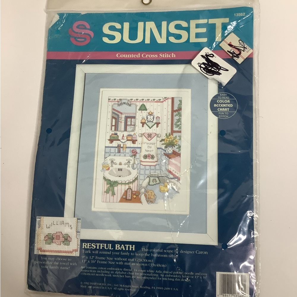 Vintage Sunset Restful Bath Counted Cross Stitch Kit Caron Turk Sealed 1992 New